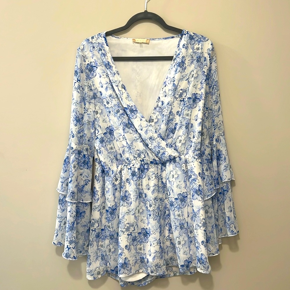 Altar’d State White & Blue Floral Romper